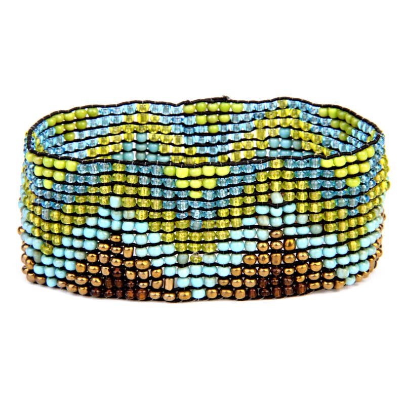 Erik & Mike - Wholesale Beaded Bracelet - Chevron seed bead stretch bracelet green brown0