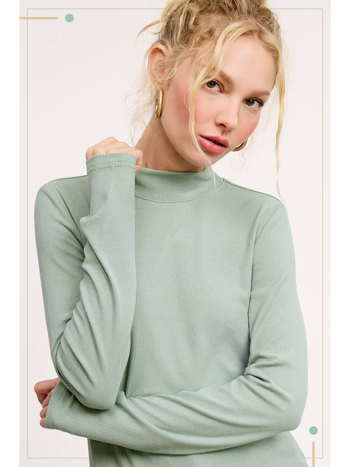 La Miel - Wholesale Knit Top - Women's - MCT7699-Stretchy Ribbed Long Sleeve Mock Neck Basic Top10