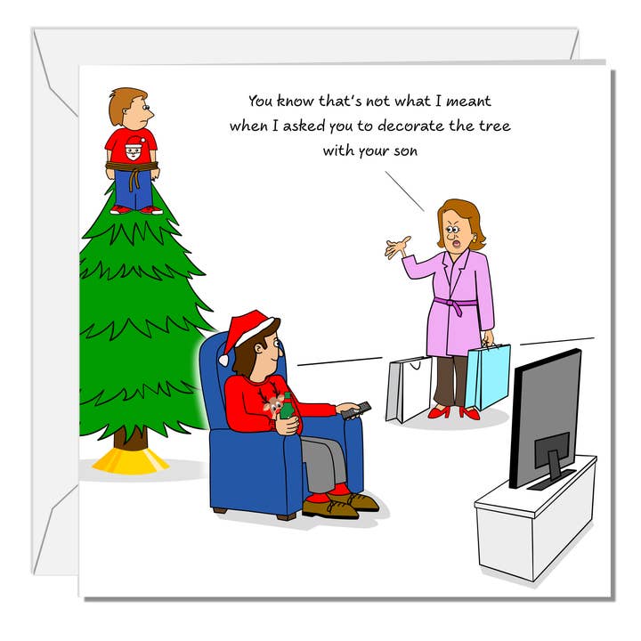 Sjovt julekort til far Mor Mand Kone Forældre Børn Børn Børn Teenagere Træpynt Humor for engroshandel hos Swizzoo Cards