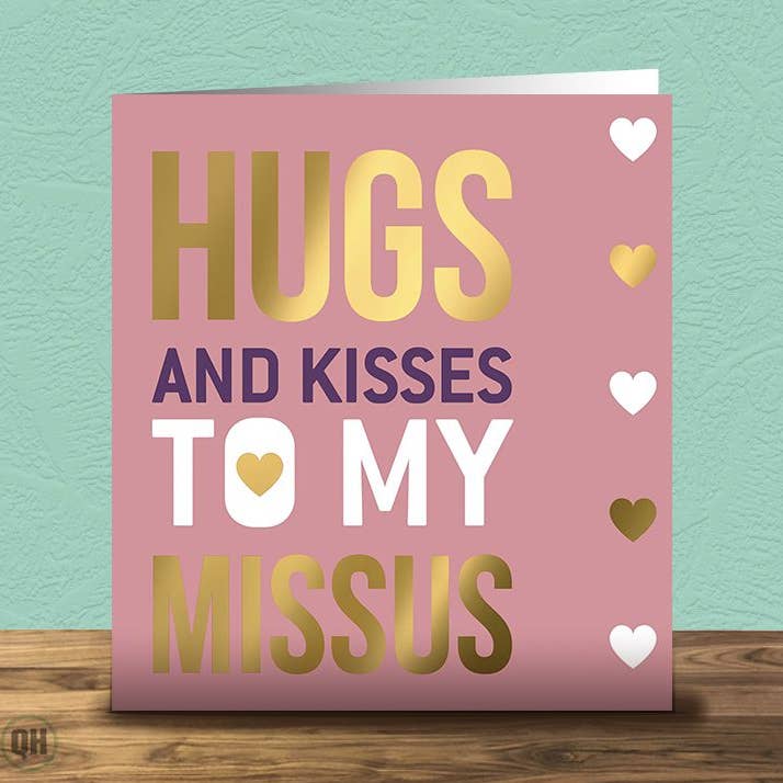 Knus og kys til min frue - Folieret lykønskningskort for engroshandel hos Quitting Hollywood
