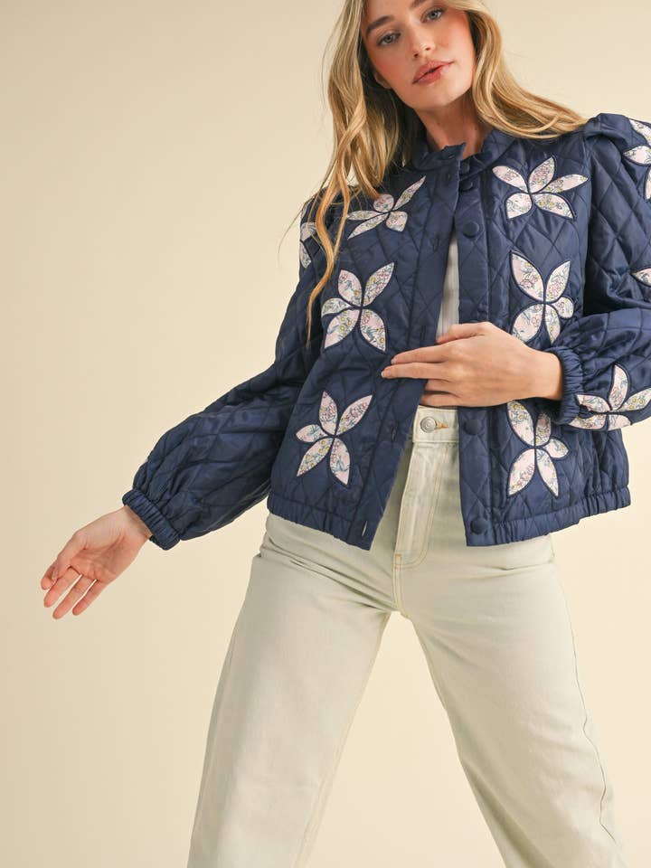 &MERCI - Wholesale Jacket - Women's - QUILTED JACKET WITH FLORAL PATCHWORK MJK330019