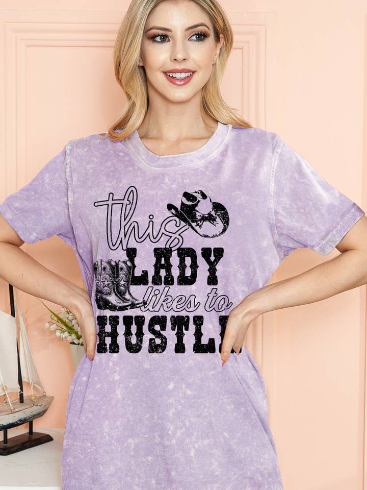 Amused by Blue - Wholesale Screen Printed T-Shirt - Women's - Women Western Graphic Print mineral Wash Top