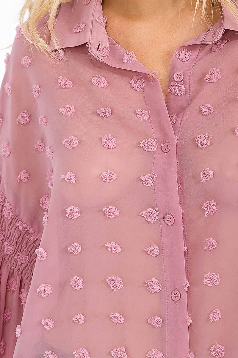 ROUSSEAU - Vente Chemise à col boutonné – femme - CHEMISIER À MANCHES LONGUES AVEC BOUTONS ET DÉTAILS À POIS SUISSES10