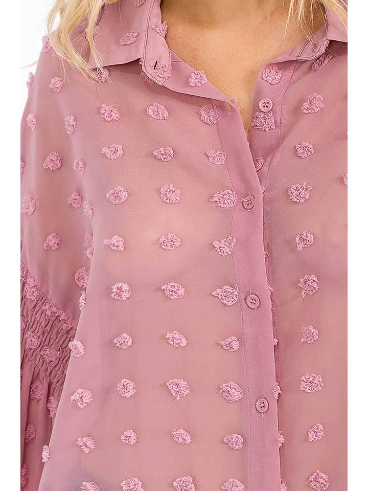 ROUSSEAU - Wholesale Button Down Shirt - Women's - LONG SLEEVE BUTTON UP SWISS DOTS DETAILED BLOUSE11