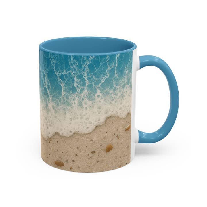 Upside Down Owl Farm - Wholesale Coffee Mug - Ocean Wave Coffee Mug, Beach Ceramic Cup with Seafoam & Sand5