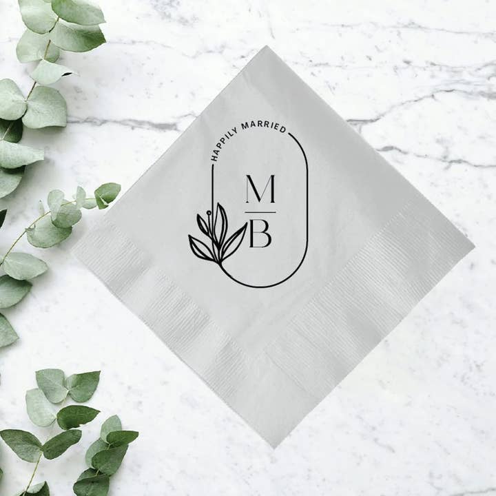 Happily Married, Napkins for Weddings, Custom Napkin Favor for wholesale by GiftsbyPR