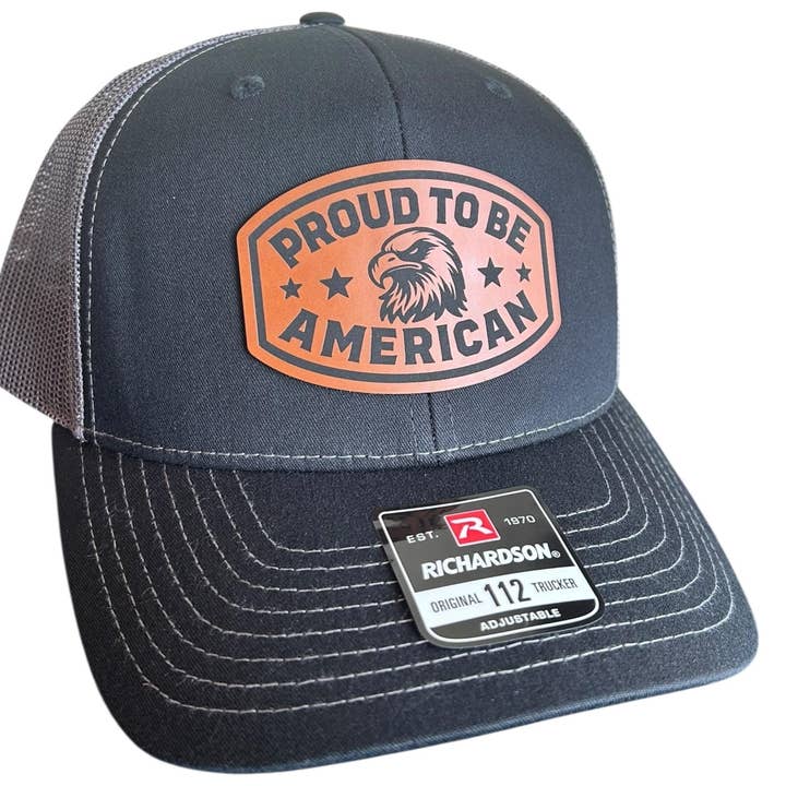 American Pride Leather Patch Trucker Hat - Richardson 112 for wholesale by Brave Mind Hat Co