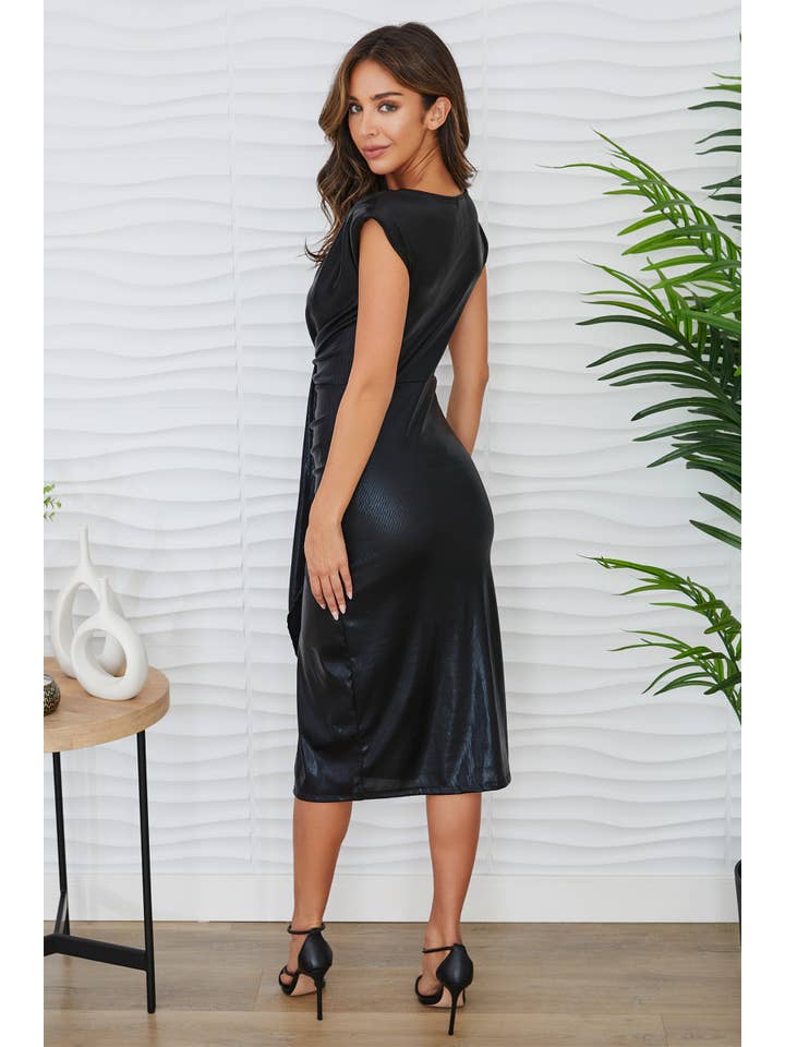 MILIO MILANO - Wholesale Dress - Women's - DEEP V METALLIC SLEEVELESS DRESS (202001/6833-BLACK)