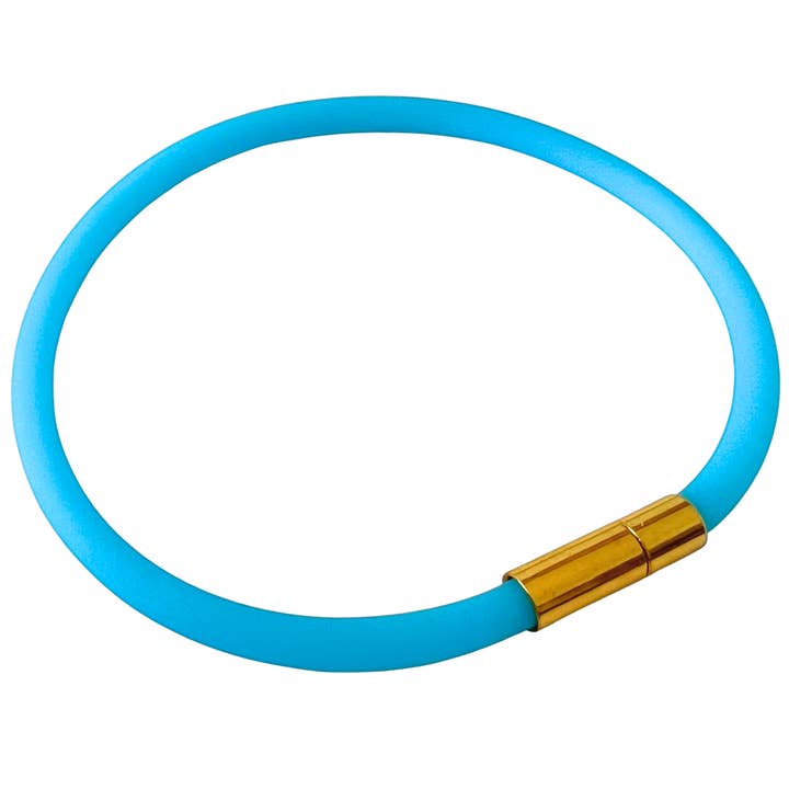 Pulseira Tami de Cordão de Borracha Impermeável Soft Touch com Agulha de Dourado/Fecho Pino Azul Claro por atacado de Unklaspe