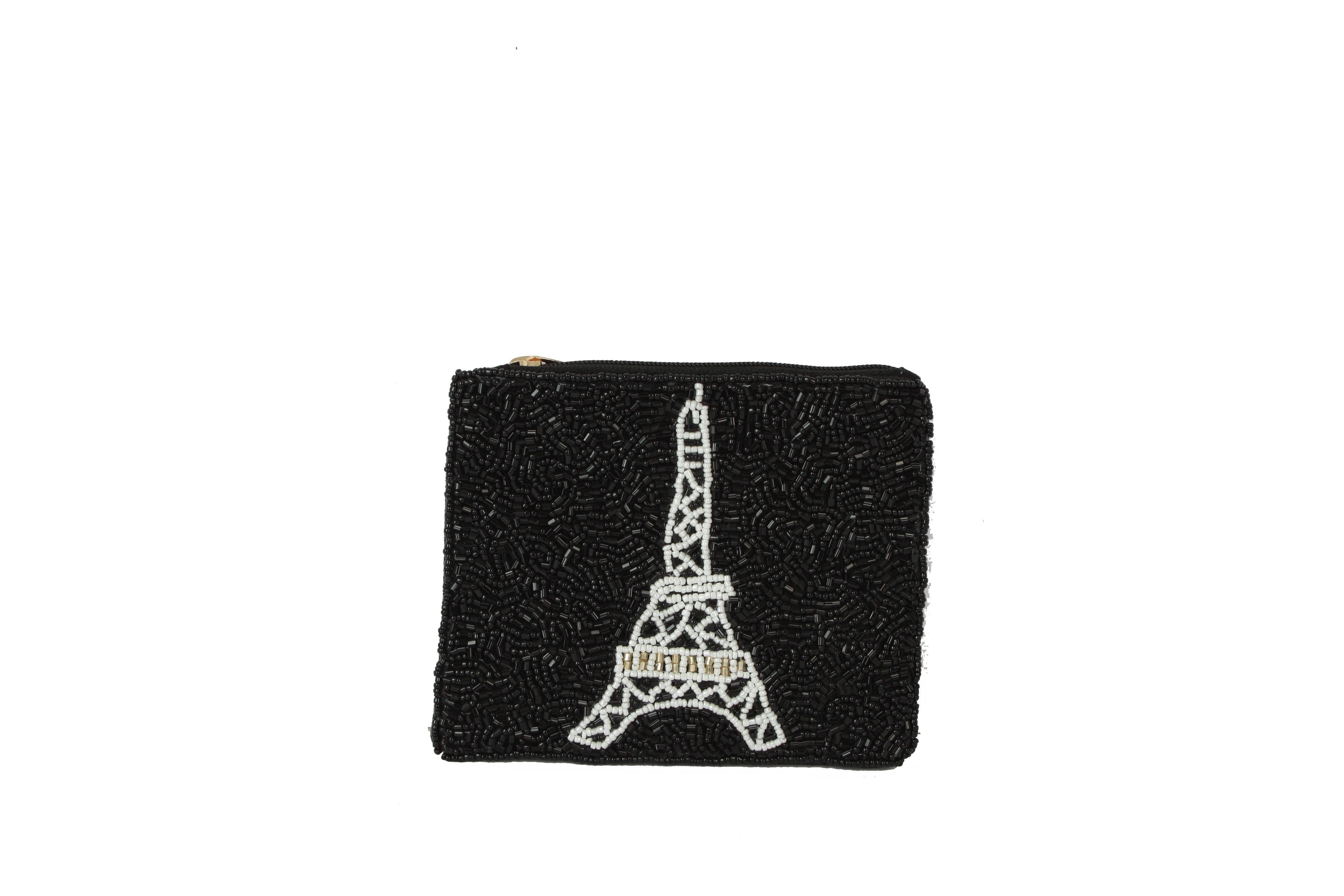 Nima Accessories Inc - Wholesale Coin Purse - Women's - Ladies Black Fully Beaded Eiffel Tower Theme Coin Purse