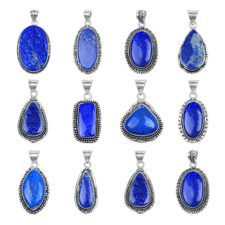 Lapis Lazuli Designer Pendants - Handmade, Silver-Plated, Assorted Designs for wholesale by Handmade Jewels