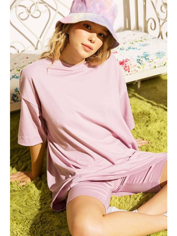 Pink Irene Wholesale - Wholesale Shirt - Women's - PLUS SIZE SOLID OVERSIZED TEE AND BIKER SHORTS SET5