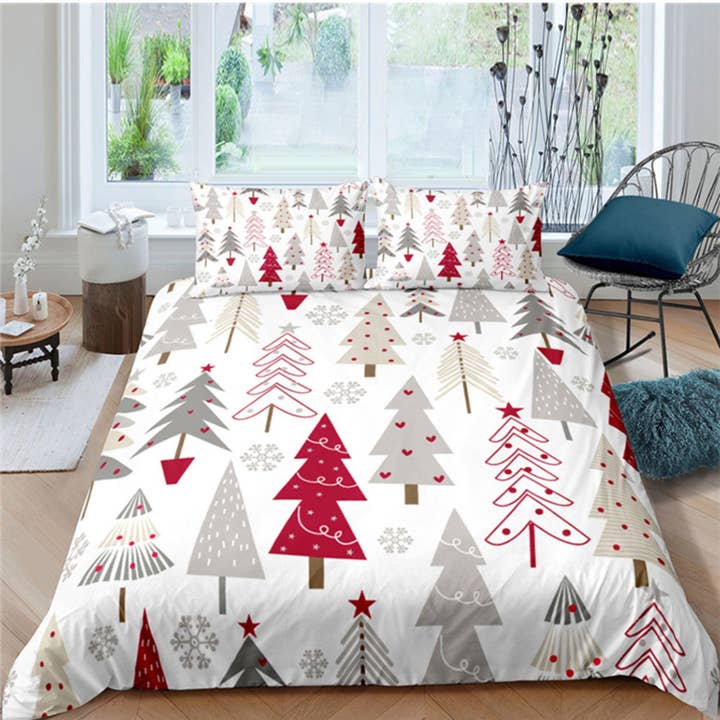 Christmas Tree Duvet Cover Set, Red Bedspread Holiday Gift Bedding Set for wholesale by daintyduvet