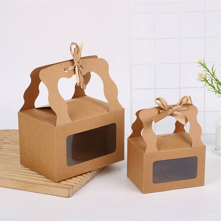 ByHome - Wholesale Gift Box - 25pcs, 2 size kraft white window wavy handle gift box ribbon