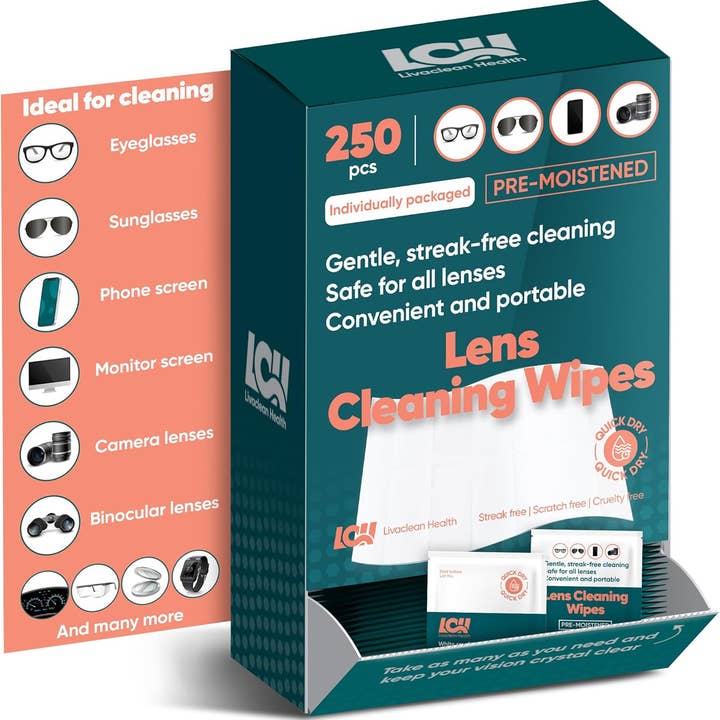250 lingettes pour verres de lunettes pré-humidifiées pour la vente par Livaclean