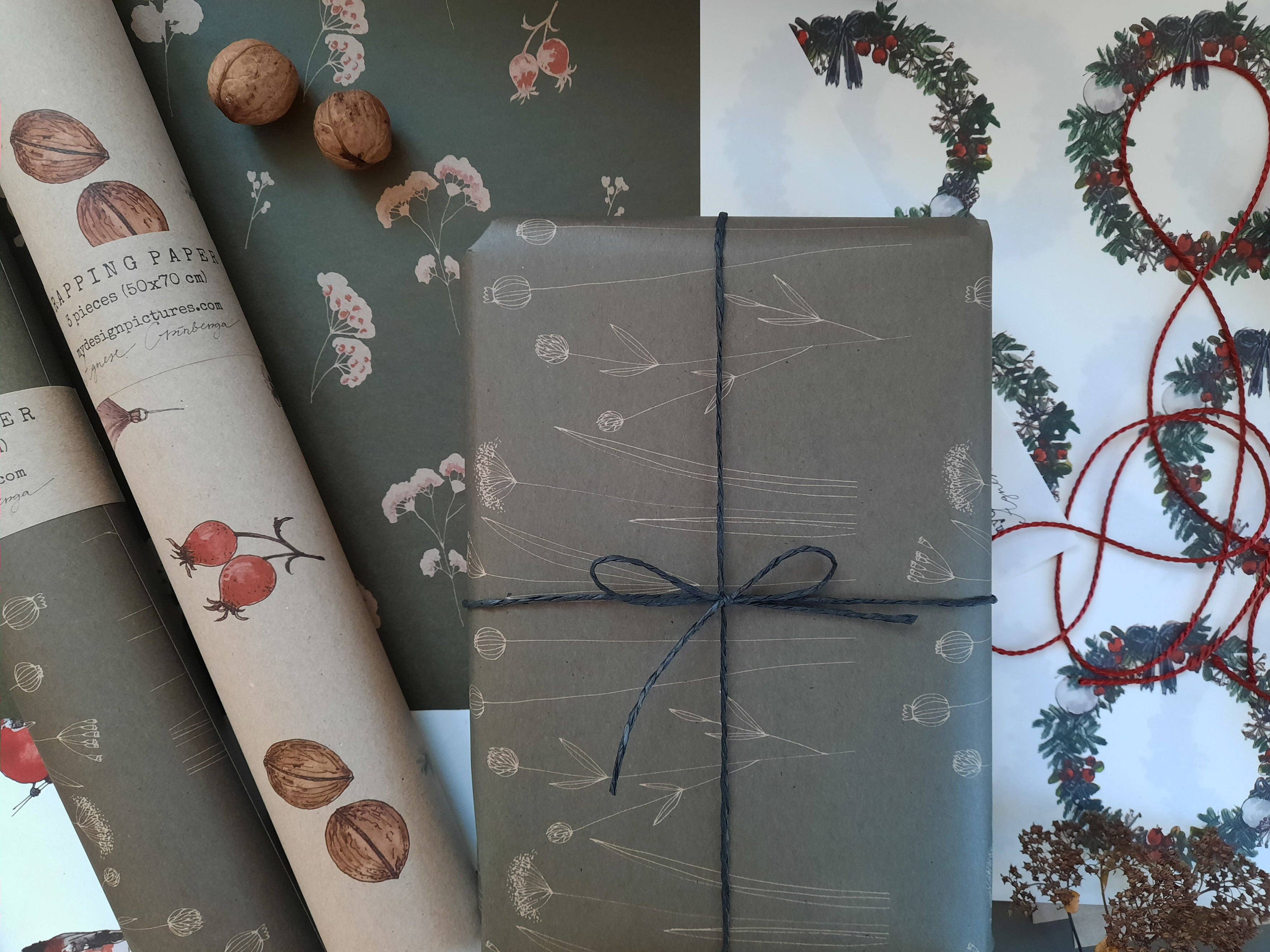 MyDesignPictures – wholesale Flat wrap – Graphical Floral Kraft Wrapping Paper2