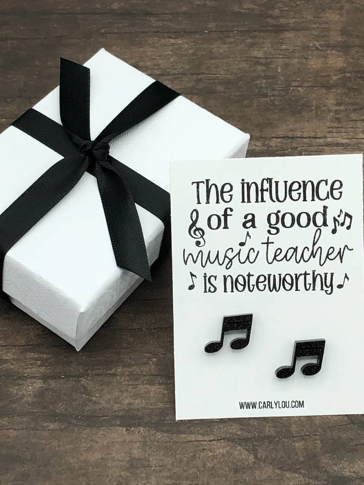 Black Glitter Note Stud Earrings for wholesale by Carly Lou