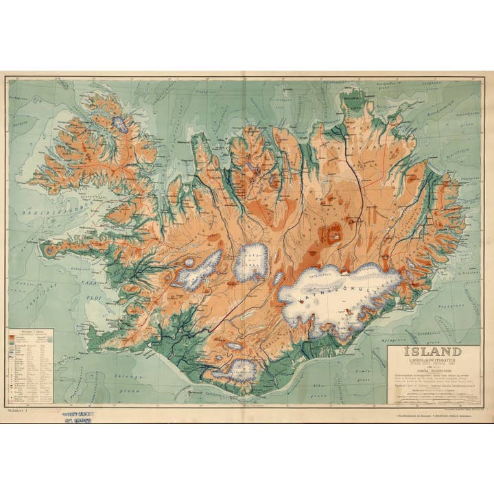Väggkarta, Island - Fysisk-Politisk 1928 för wholesale av Historic Pictoric