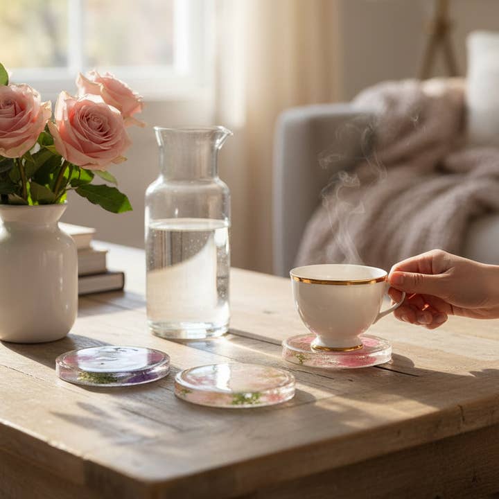 Ciao Bella Jewelry Inc – wholesale Underlägg – Pressade blomunderlägg med riktiga blommor, set om fyra14