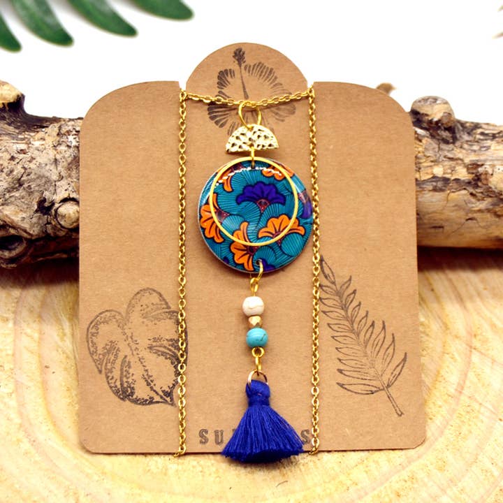 Coloured resin wood necklace inspired ethnic wax for wholesale by SUNKRIS