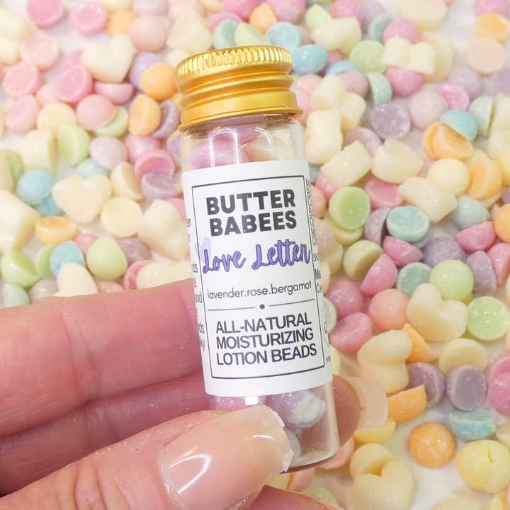 💜 Love Letter – Natural Shea Lotion Beads (Butter Babees) for wholesale by Dot & Co.