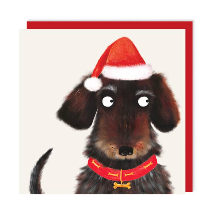 Cute Dachshund Hat Christmas Card | Funny Christmas Card for wholesale by Charley Rabbit Cards