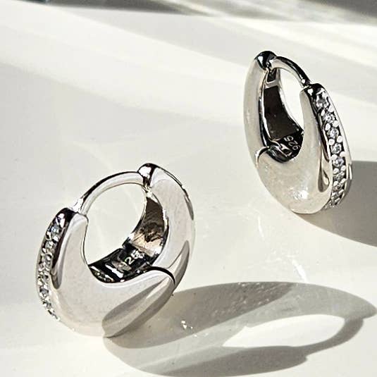 CRYSTAL DETAILED WEDDING HUGGIE EARRINGS - E-H11571 for wholesale by HolyBang Jewels