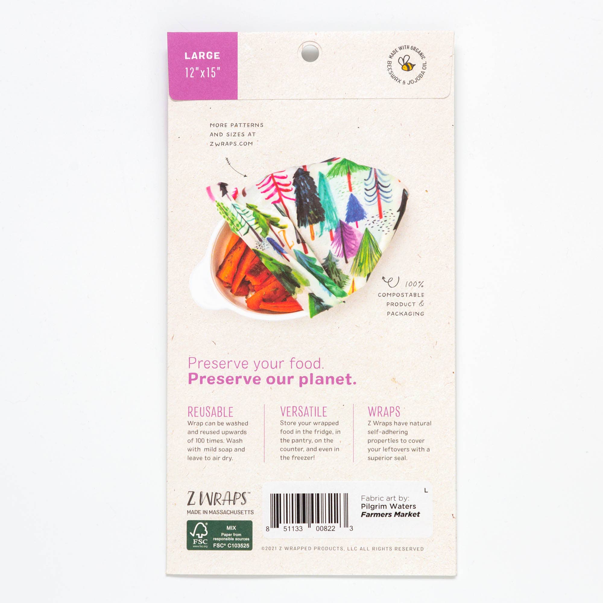 Z Wraps - Wholesale Food Storage Wrap/Bag - Z Wraps Large Reusable Beeswax Food Wrap in Bees Love These3