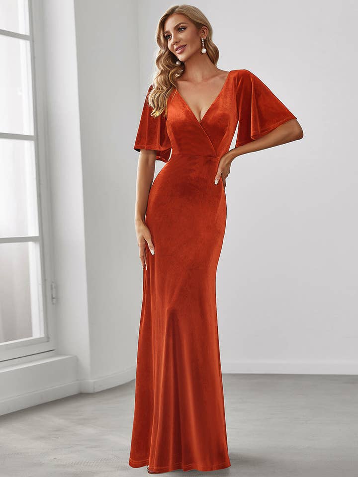 Ever-Pretty - Wholesale Gown - Women's - Elegant Double V Neck Velvet Wholesale Party Dress45