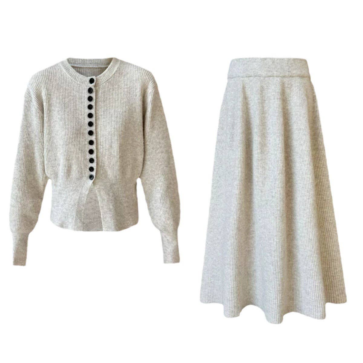 Marayn - Wholesale Top & Skirt Set - Women's - Korean Chic Knit Set Cardigan  Skirt8