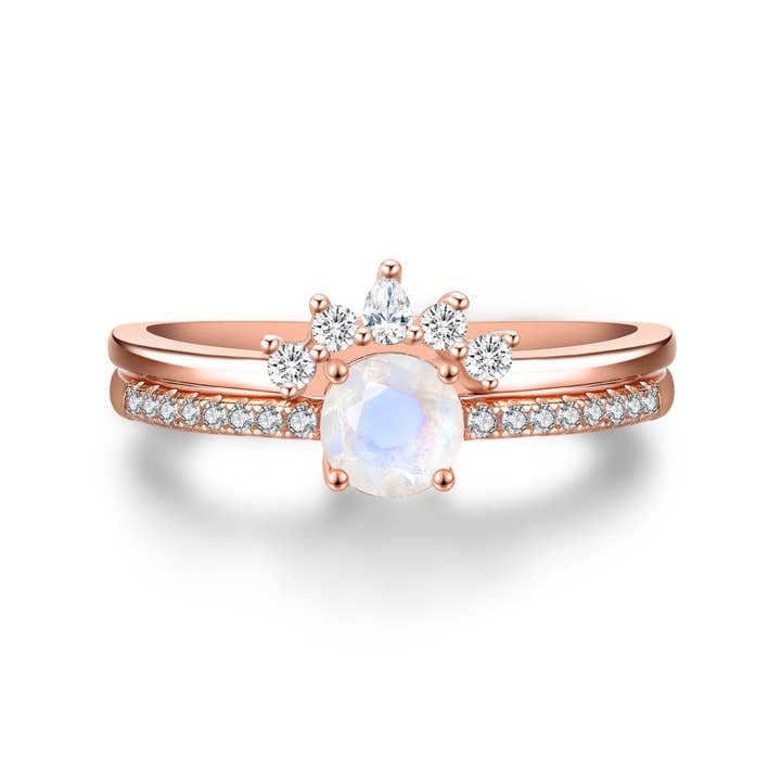 Petite Ava Moonstone Ring Set for wholesale by Vivian Grace Jewelry