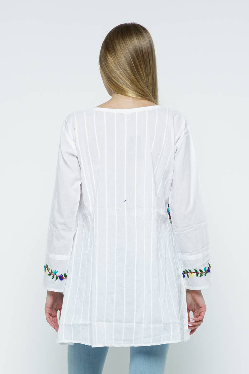 Raj Trading & Imports (USA) Inc. - Wholesale Tunic - Women's - Delia Embroidered Top White Multi Embroidery2