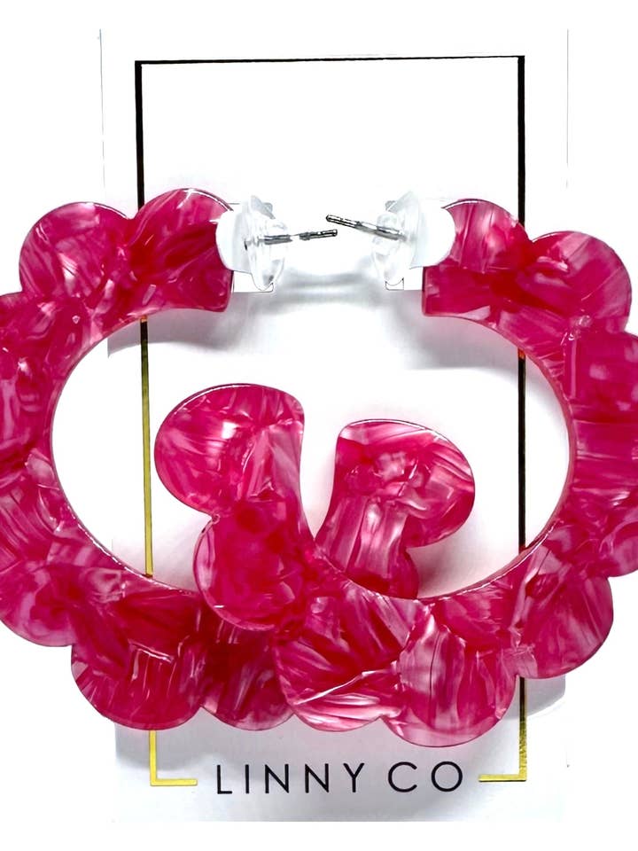 Margo Scallop Hoop Earrings - Pearlized Pink for wholesale by LINNY CO