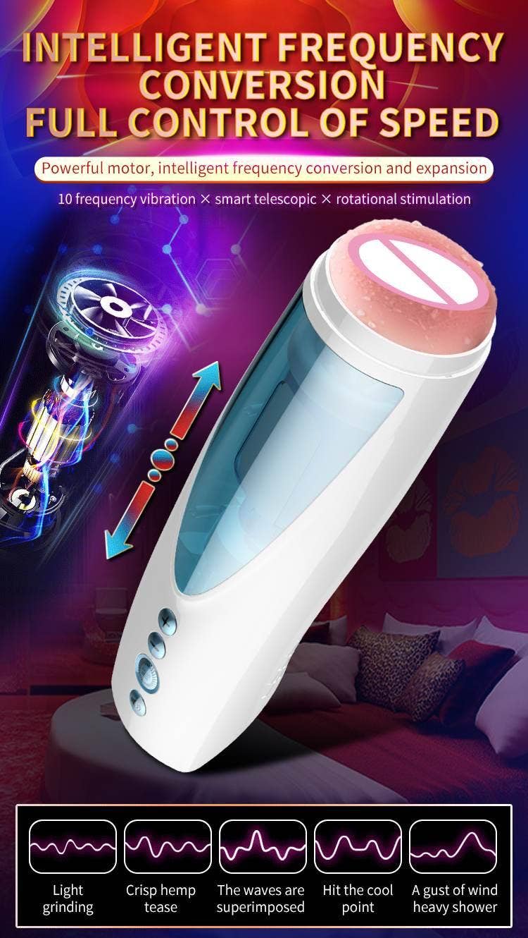 Kinky Pleasure - Wholesale Sex Toy - Foxshow - 63-00041 - Big size - 32 Cm - Masturbator cup - Vibrating, Rotating and Flashing Masturbation - USB rechargeable - 10 speed + 10 Function / Talk Mode - Dia outside 10 cm - Luxury Giftbox - white /with blue9