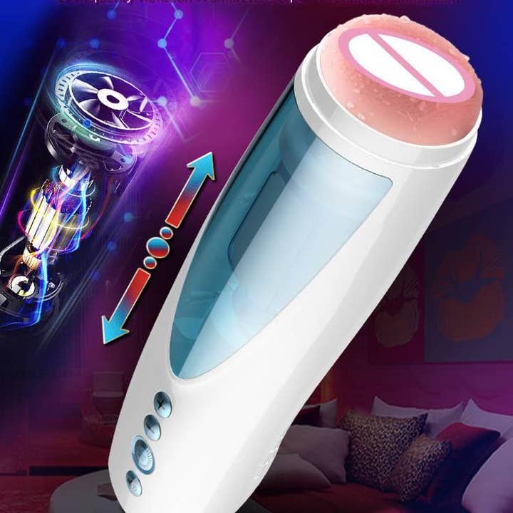 Kinky Pleasure - Wholesale Sex toy - Foxshow - 63-00041 - Big size - 32 Cm - Masturbator cup - Vibrating, Rotating and Flashing Masturbation - USB rechargeable - 10 speed + 10 Function / Talk Mode - Dia outside 10 cm - Luxury Giftbox - white /with blue9