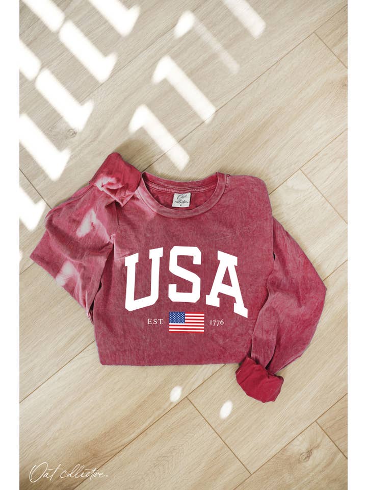 OAT COLLECTIVE - Wholesale Screen Printed T-Shirt - Women's - USA Mineral Washed Long Sleeve Graphic