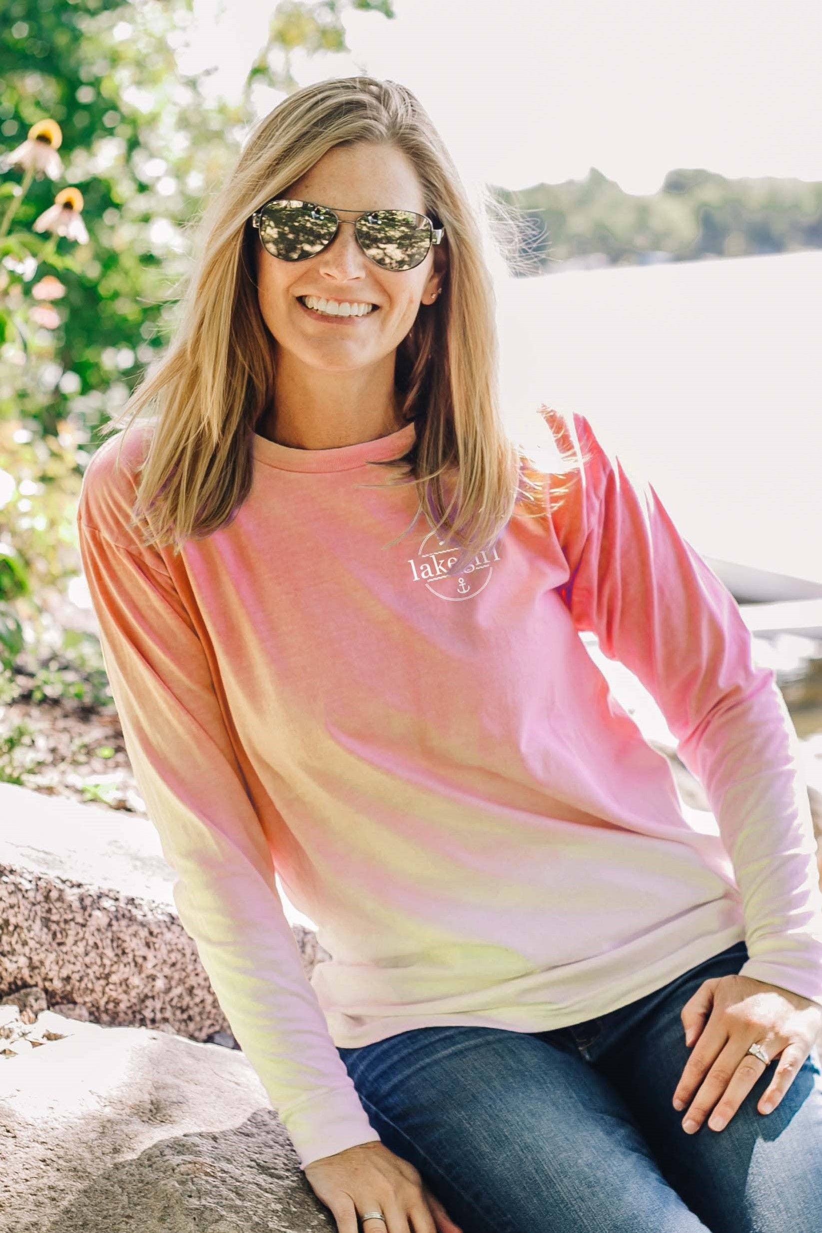 Lakegirl - Wholesale Screen Printed T-Shirt - Women's - Ombre Striped Rope Circle Long Sleeve1