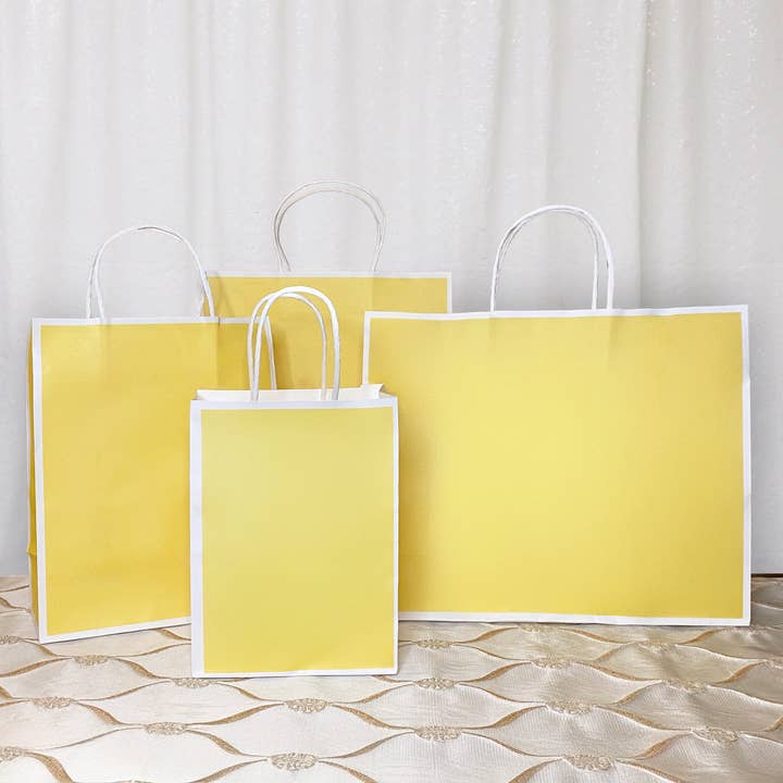 ByHome - Wholesale Gift Bag - 25 pc, 4 size Light yellow white border kraft paper gift bag