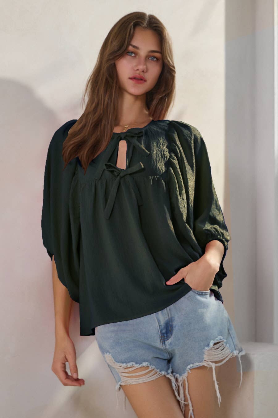 Oddi - Wholesale Blouse - Women's - Plus Solid Airflow Batwing 3/4 Sleeve Top14