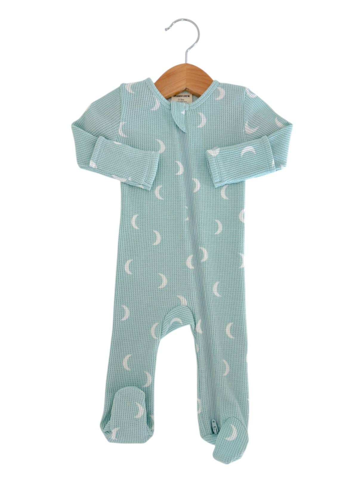 SpearmintLOVE – wholesale Jumpsuit – Baby – Organic Waffle 2-Way Zip Footie, Light Blue Moon2