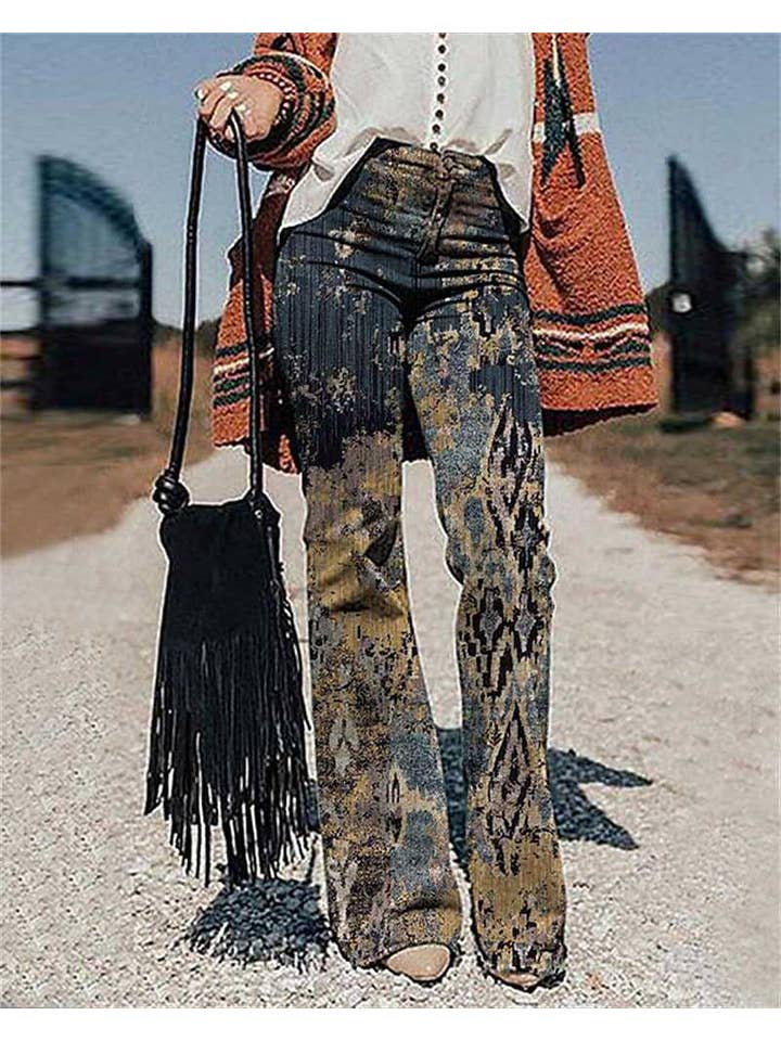 Tourtiwi - Wholesale Pants - Women's - Women's 3D Printed Wide Leg Casual Trousers Flared Pants