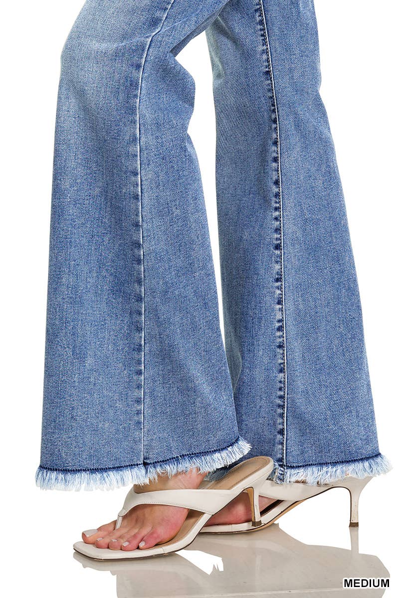 MEDIUM  `.High-rise Flare Frayed Denim Jeans Pants for wholesale on Faire5