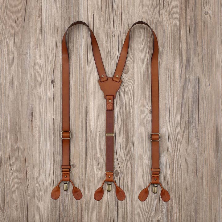 Bretelles en cuir personnalisées pour hommes, bretelles marron en cuir, cadeau pour les garçons d'honneur pour la vente par RockCow Leather Studio