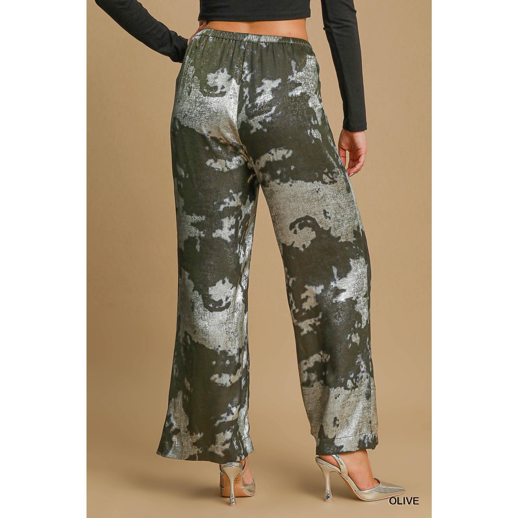 BNS - Wholesale Pants - Women's - Metallic Wide Leg Pants with Pockets n Drawstring7