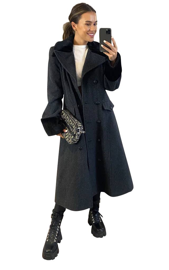 Anastasia – Casaco - Mulher por atacado – Casaco de inverno feminino com acabamento de pele militar trespassado