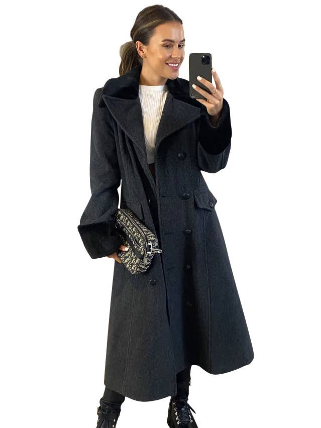 Anastasia – Casaco - Mulher por atacado – Casaco de inverno feminino com acabamento de pele militar trespassado0