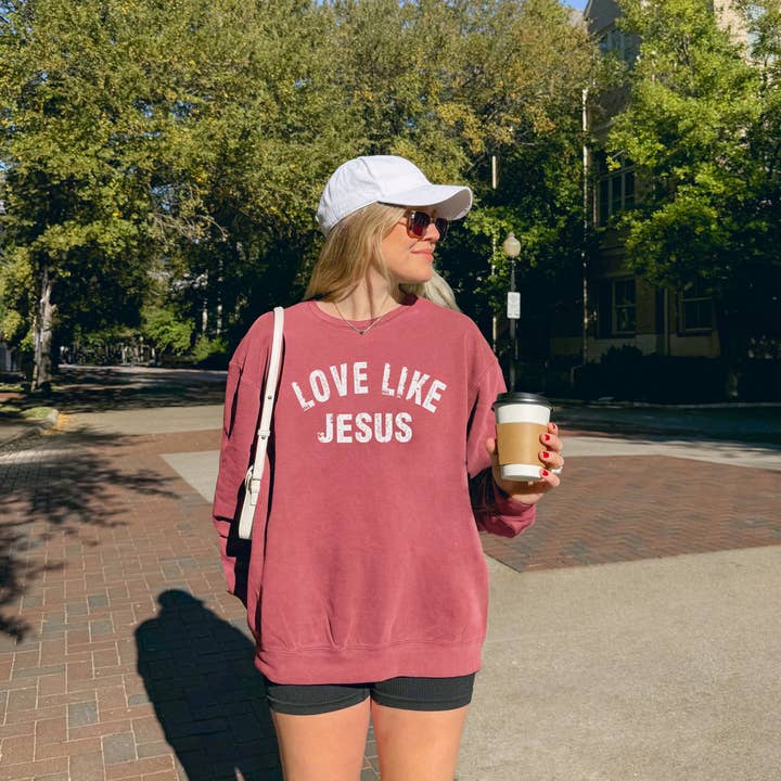 Verita Culture - Wholesale Graphic Sweatshirt - Women's - Love Like Jesus Christian inspirational Garment Dyed Comfort Colors Sweatshirt (2 lines)9