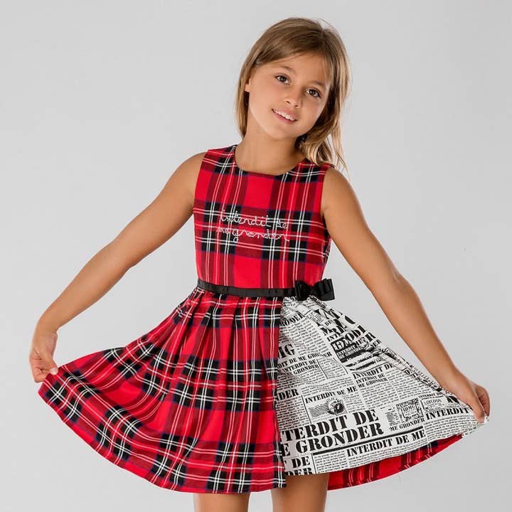 ærmeløs kjole PADDINGTON med tartanmønster og bue i taljen for engroshandel hos Interdit de me gronder
