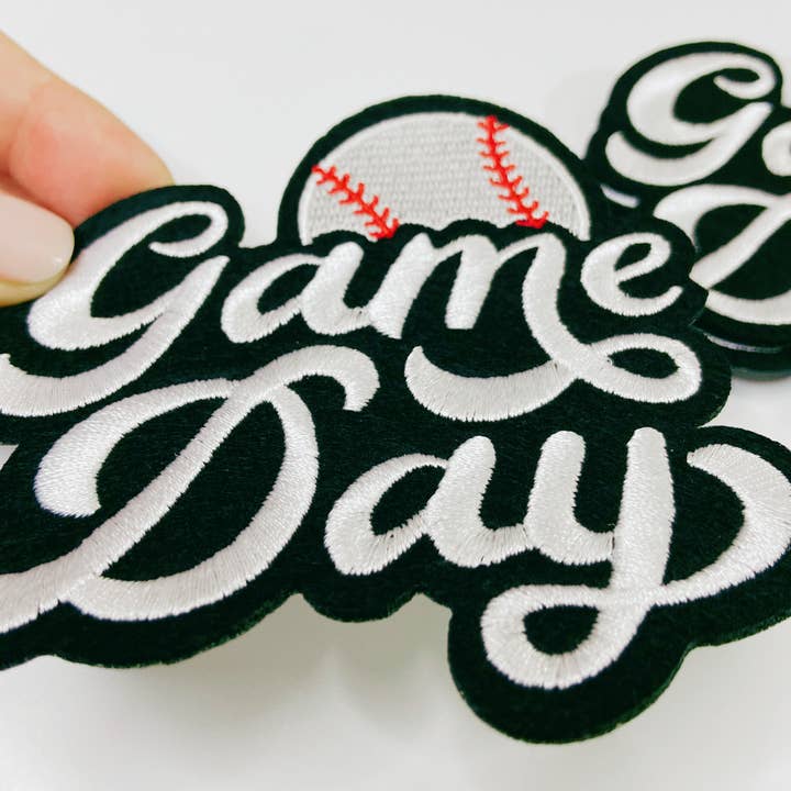 TEELUX - Wholesale Patch - GAME DAY Baseball -4" Embroidered Patch in White & Black