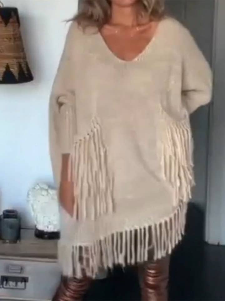 safistyle - Wholesale Tunic Sweater - Women's - Fringe Detail Oversized Sweater8